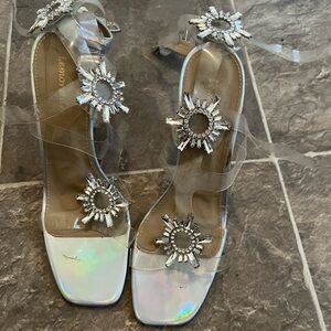 Elegant Silver Women's Heels with Crystal Embellishments RUNS SMALL